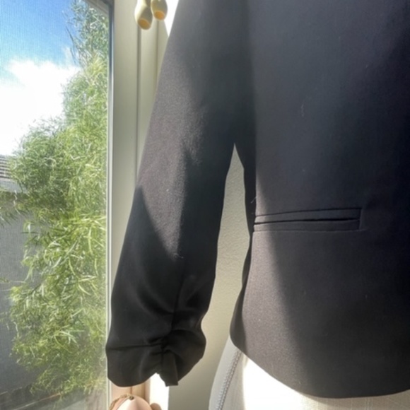 My Bajee Collection By Be Cool | Black Satin Lined Ruched Sleeve Blazer Jacket - Picture 2 of 10